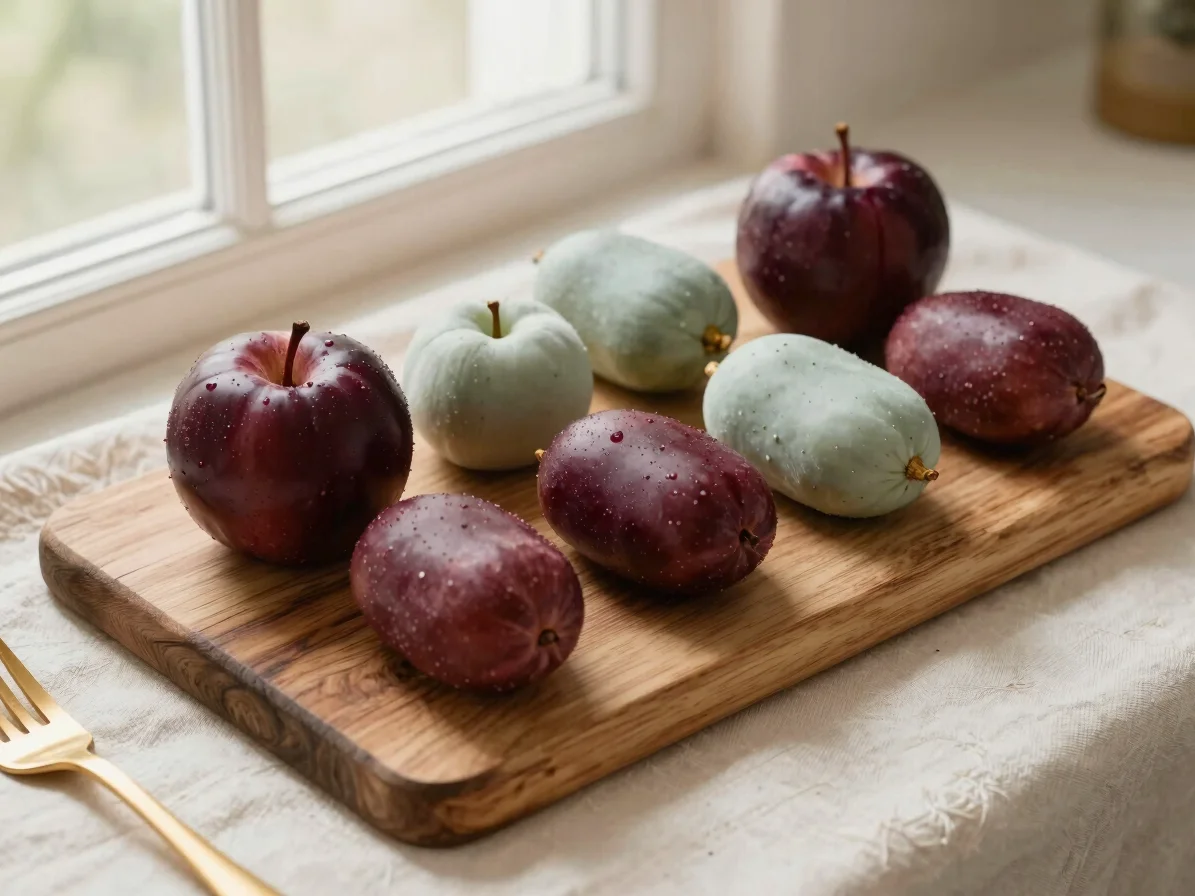 Editorial food photography, overhead studio view of a rustic wood